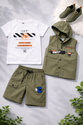 Premium Summer Imported Stylish 3-Piece Kids Outfit Set (T-Shirt + Vest + Shorts)