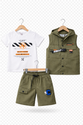 Premium Summer Imported Stylish 3-Piece Kids Outfit Set (T-Shirt + Vest + Shorts)